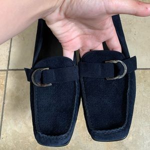 STUART WEITZMAN suede loafers heeled dark navy blue 7